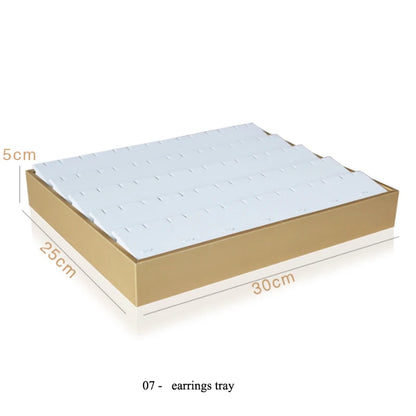 Luxury Gold White PU Leather Necklace Ring Earring Holder Jewelry Tray Series Jewelry Disply Jewellery Organizer Box