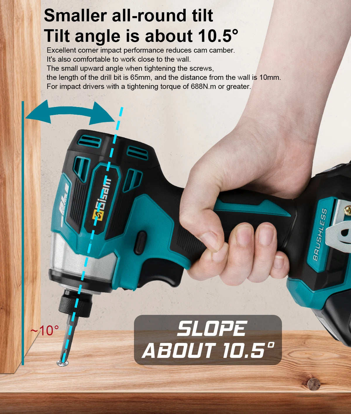 Gisam Cordless Electric Impact Screwdriver 688NM Power Tool Rechargeable Brushless Wrench Driver Kit for Makita 18V Battery Pins