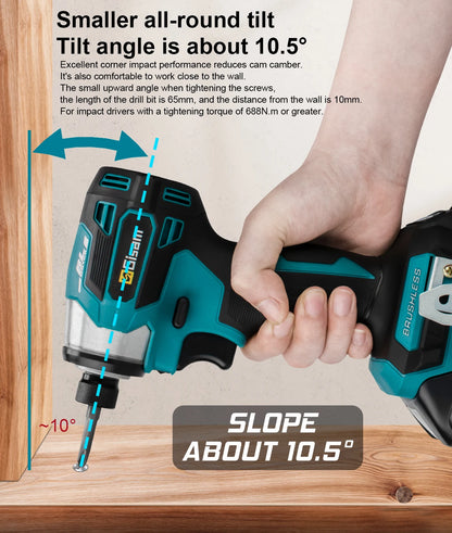 Gisam Cordless Electric Impact Screwdriver 688NM Power Tool Rechargeable Brushless Wrench Driver Kit for Makita 18V Battery Pins