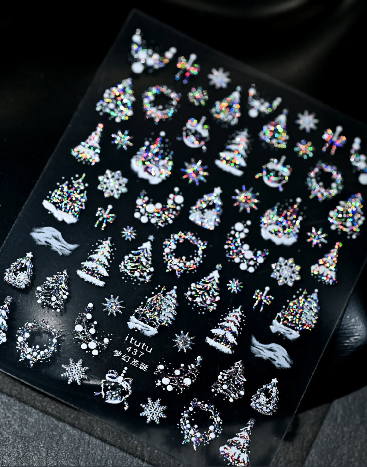 5D Embossed Gold Castle/Garland/Christmas Tree Nail Stickers White Snowflakes Bow Star Nail Decals Self-Adhesive Xmas Nail Decor