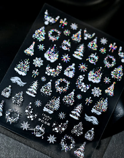 5D Embossed Gold Castle/Garland/Christmas Tree Nail Stickers White Snowflakes Bow Star Nail Decals Self-Adhesive Xmas Nail Decor