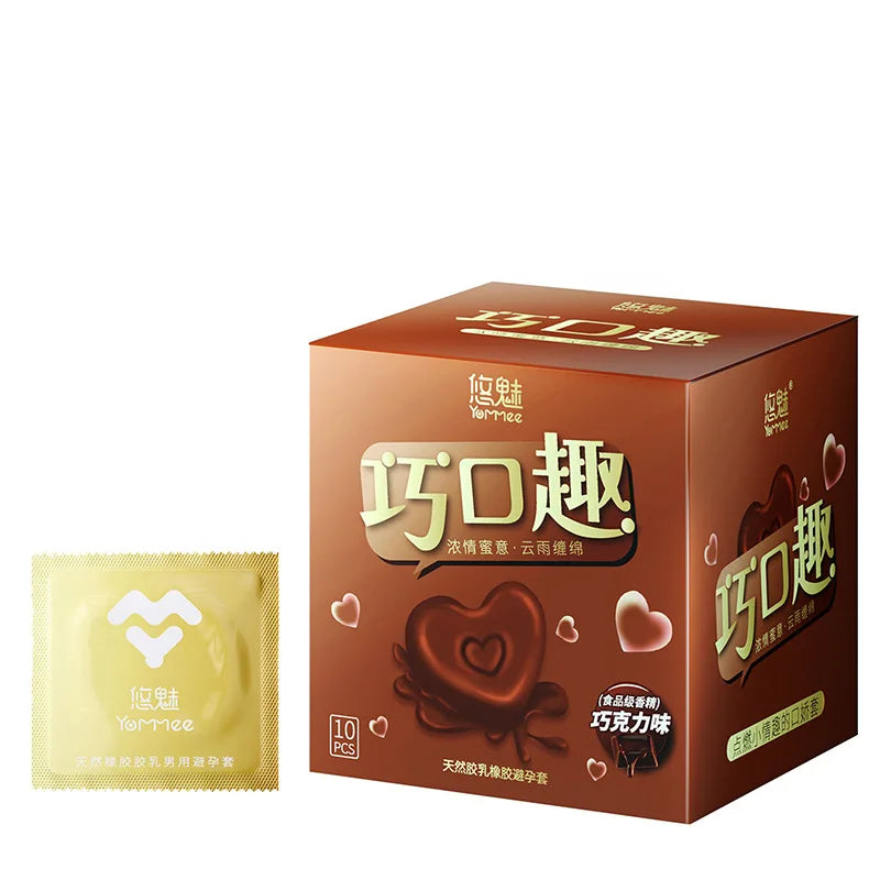 10Pcs Professional Oral Sex Condom Natural Latex Chocolate Flavour Condones Medium Smooth Non-reservoir Ultra-thin Fit Kondome