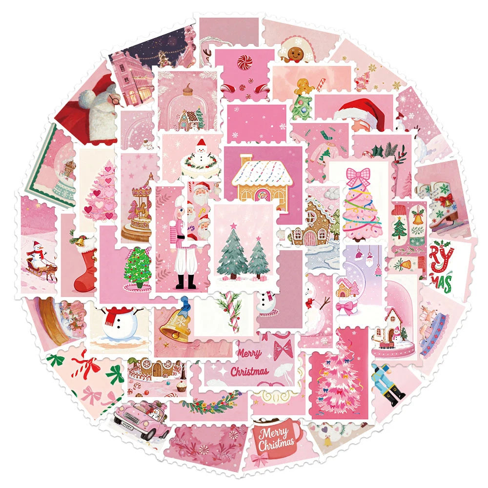 10/30/50pcs Kawaii Pink Santa Claus Elk Snowman Stamps Stickers Aesthetic Christmas Decoration Decals Toys Gifts
