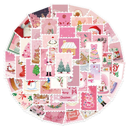 10/30/50pcs Kawaii Pink Santa Claus Elk Snowman Stamps Stickers Aesthetic Christmas Decoration Decals Toys Gifts