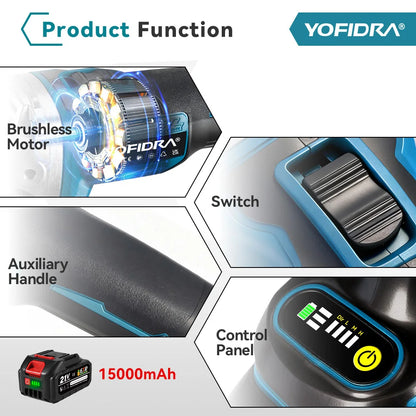 YOFIDRA 125mm 4 Gears Brushless Electric Angle Grinder Metal Wood Grinding Polishing Cutting Power Tool For Makita Battery Pin