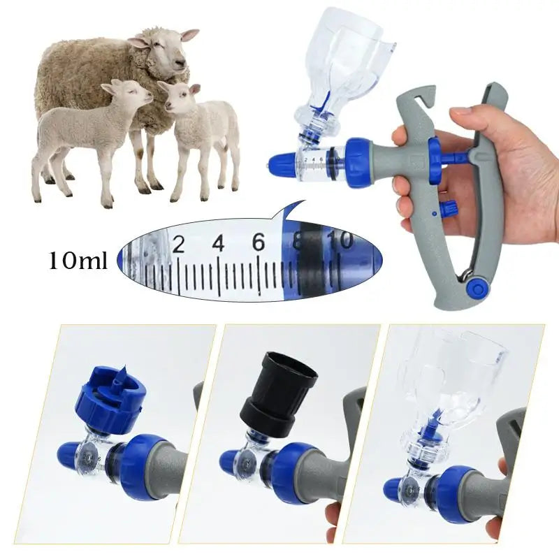 1-10Ml Automatic Veterinary Continuous Syringe / 10Pcs Needles Adjustable Animal Vaccine Injection Livestock Pig Cattle Sheep