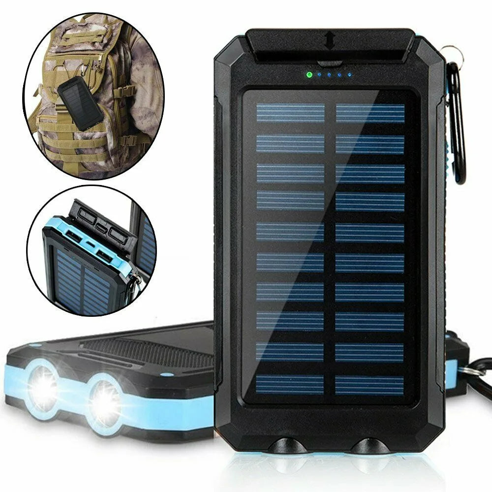 1set 30000mAH Solar Charging Treasure, Portable USB Power Charger, Waterproof and Dustproof with LED Light, Outdoor for Camping and Traveling.