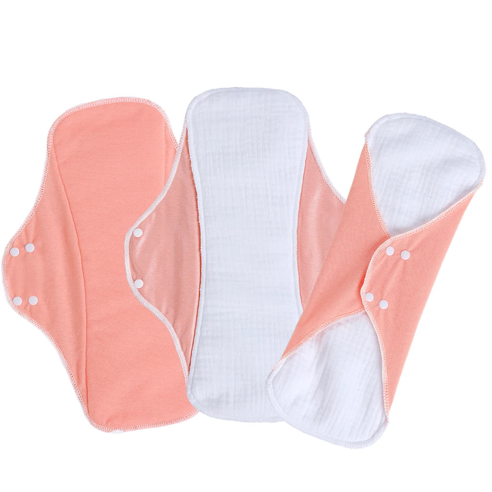 3pcs Reusable Sanitary Pads Cotton Yarn Washable Period Pads High Absorbency Leak-Proof Protection Skin-Friendly for Daily Use