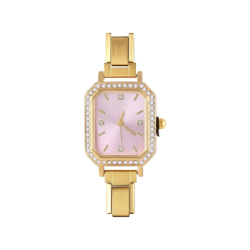 Fashion High Quality Men Women's Stainless Steel Square Round Shiny Zircon Watch Bracelet For Friend Birthday DIY Jewelry Gift