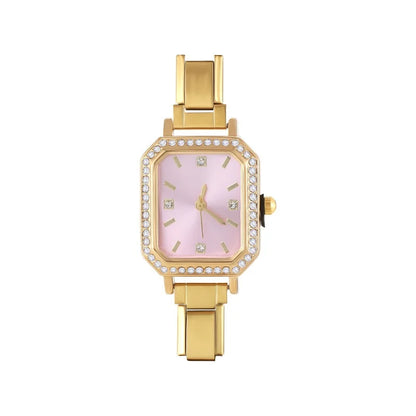 Fashion High Quality Men Women's Stainless Steel Square Round Shiny Zircon Watch Bracelet For Friend Birthday DIY Jewelry Gift