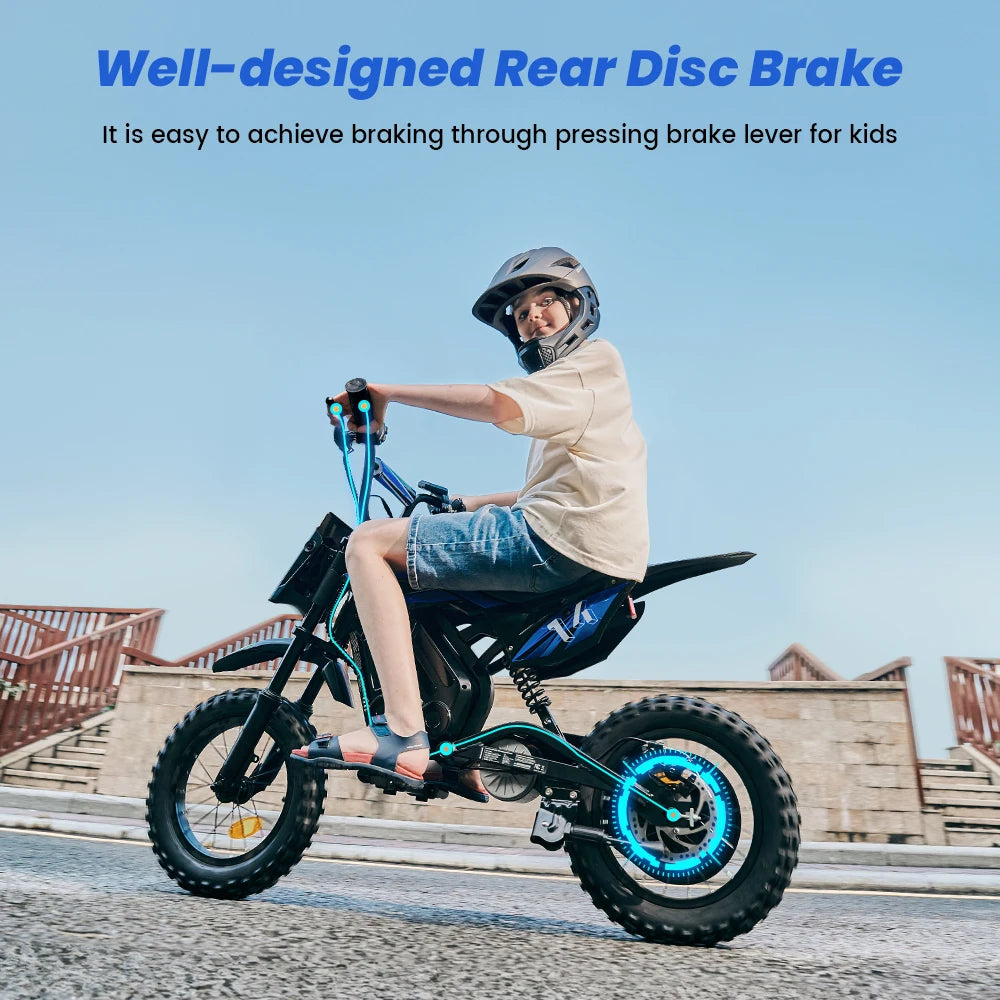 A14 Kids E-Moto Toy 500W Motor 22km Range 36V5.2Ah Battery 3 Speeds(27km/h) Dual Brakes Shock Absorbers Lights for Outdoor Fun