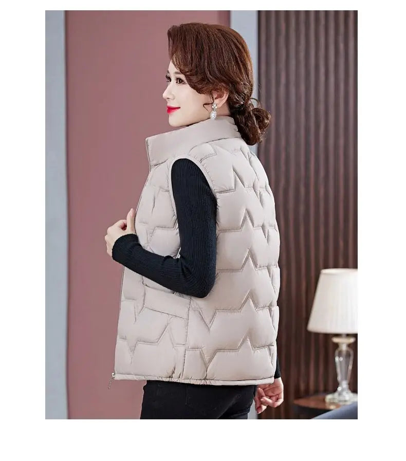 Fashion Women Down Cotton Jackets Vests Solid Stand Collar Zipper Cardigan Thicken Autumn Winter Warm Casual Sleeveless Coats