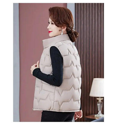 Fashion Women Down Cotton Jackets Vests Solid Stand Collar Zipper Cardigan Thicken Autumn Winter Warm Casual Sleeveless Coats