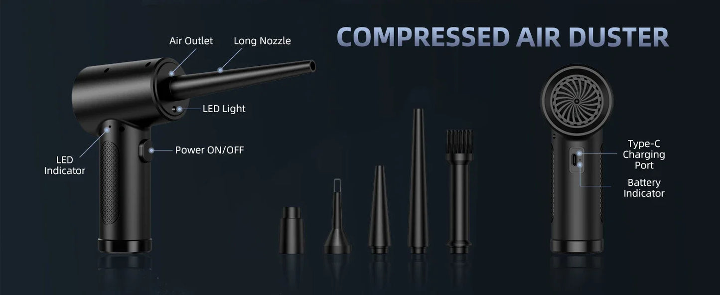 Electric Wireless Air Duster Compressed Air Blower Compressed Air for Cleaning Computer Keyboard Camera Car Home With LED Light