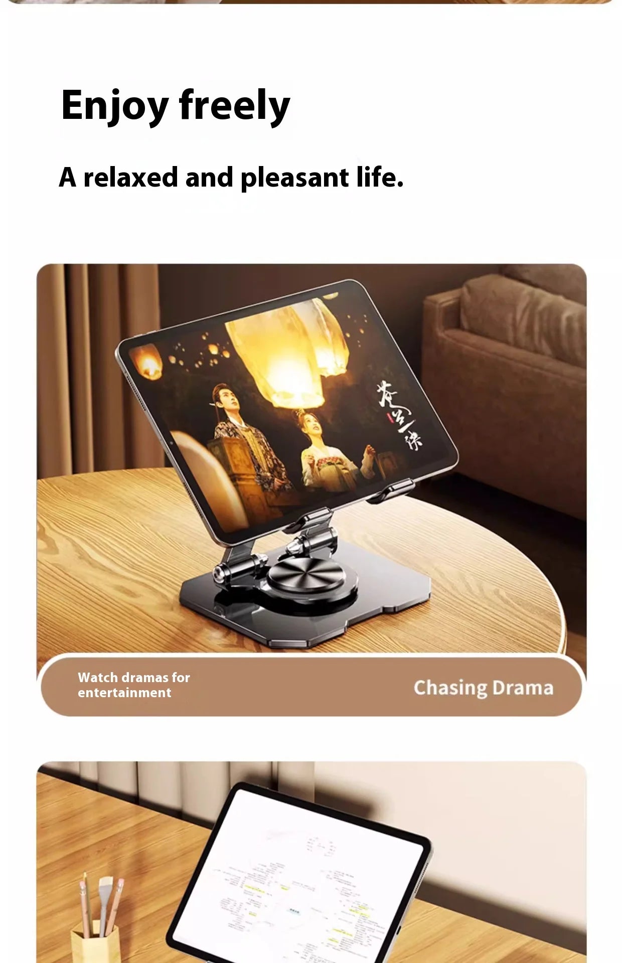 360° Rotating Metal Tablet Stand Foldable Adjustable Desktop Holder Carbon Steel Base Heat Dissipation For Tablet Phone