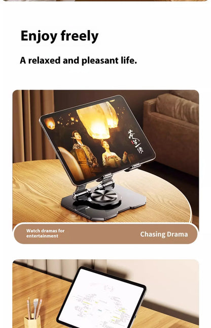 360° Rotating Metal Tablet Stand Foldable Adjustable Desktop Holder Carbon Steel Base Heat Dissipation For Tablet Phone