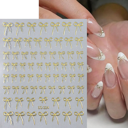 8pcs Mixed Color Bow Nail Art Stickers 3D Cute Red Black Pink bowknot Nail Charms Foils Y2K Gold Laser Effect Bow Manicure Decor
