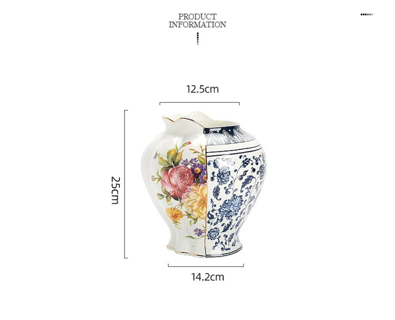 Splicing Light Luxury Antique Style Ceramic Vase Creative European Vintage Flower Vase Arrangement Living Room Desktop Ornaments