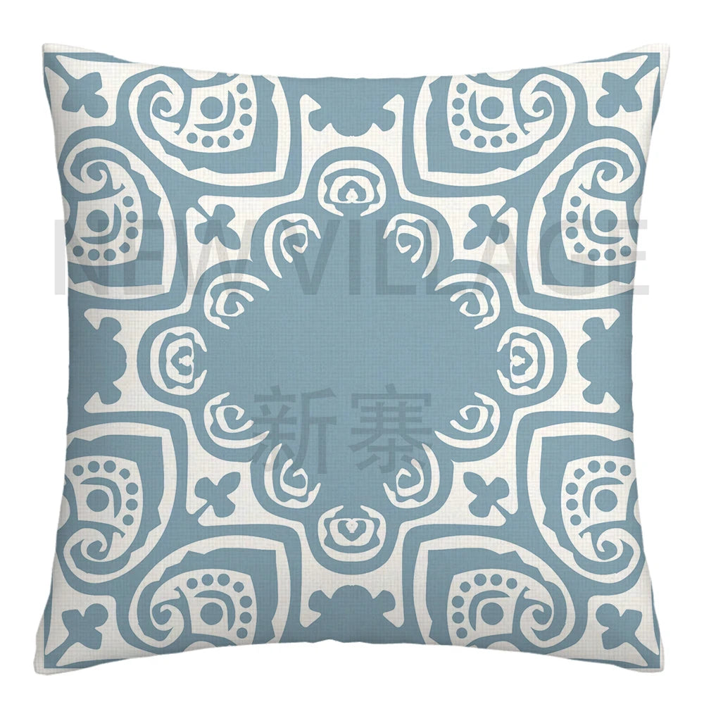Lake blue white geometric linen pillowcase sofa cushion cover home decoration can be customized for you 40x40 45x45 50x50 60x60