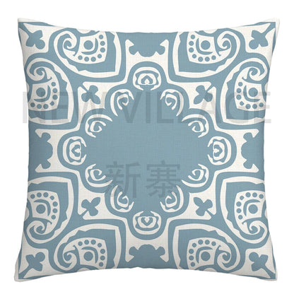 Lake blue white geometric linen pillowcase sofa cushion cover home decoration can be customized for you 40x40 45x45 50x50 60x60