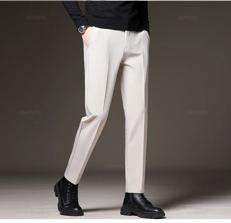 Autumn Winter Men‘s Suit Pants Slim Business Office Elastic Waist Black Grey Classic Pant Korean Trousers Male Plus Size 28-38
