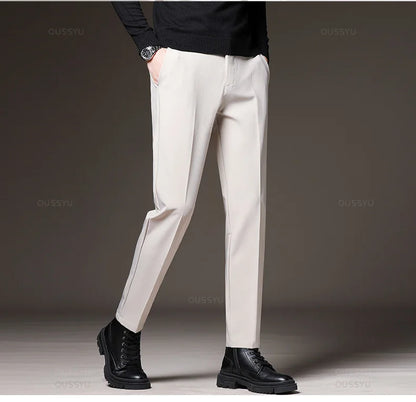 Autumn Winter Men‘s Suit Pants Slim Business Office Elastic Waist Black Grey Classic Pant Korean Trousers Male Plus Size 28-38