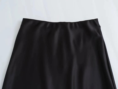KONDALA Vintage Satin Solid Long Skirts Women High Waist Elastic Silky Skirts Fashion 2025 Spring Elegant Straight Skirts