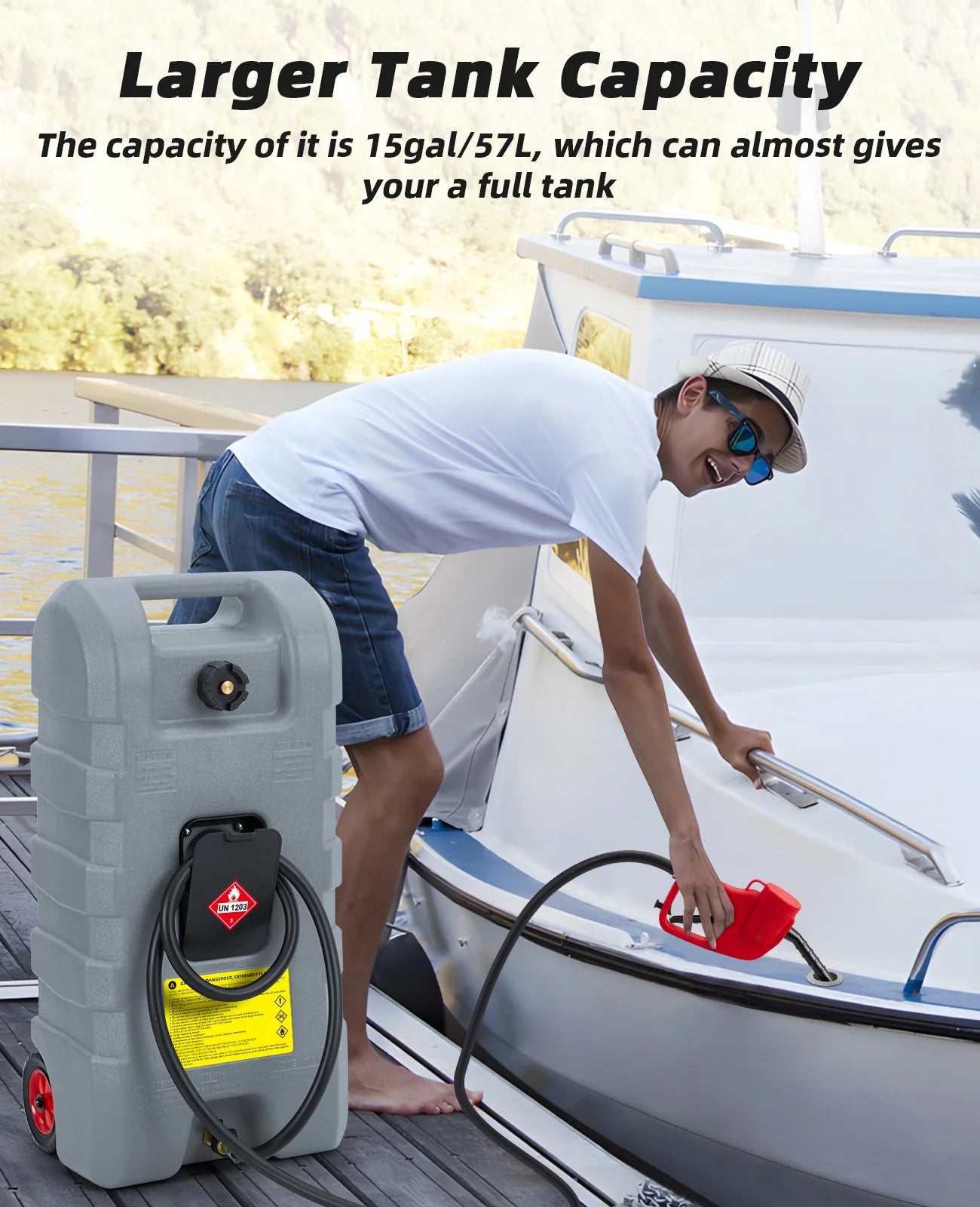 Heavy-Duty 15 Gallon Portable Fuel Caddy – Manual Siphon Pump & 10FT Delivery Hose – On-Wheels Gas & Heavy-duty Transfer Tank – Ideal Tool Storage for Cars, Lawn Mowers, Boats
