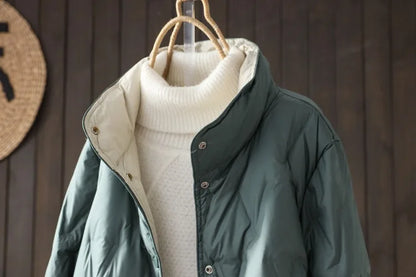 2024 New Autumn Winter Women Ultralight Long White Duck Down Jacket Female Single-Breasted Double Sided Puffer Jacket Women