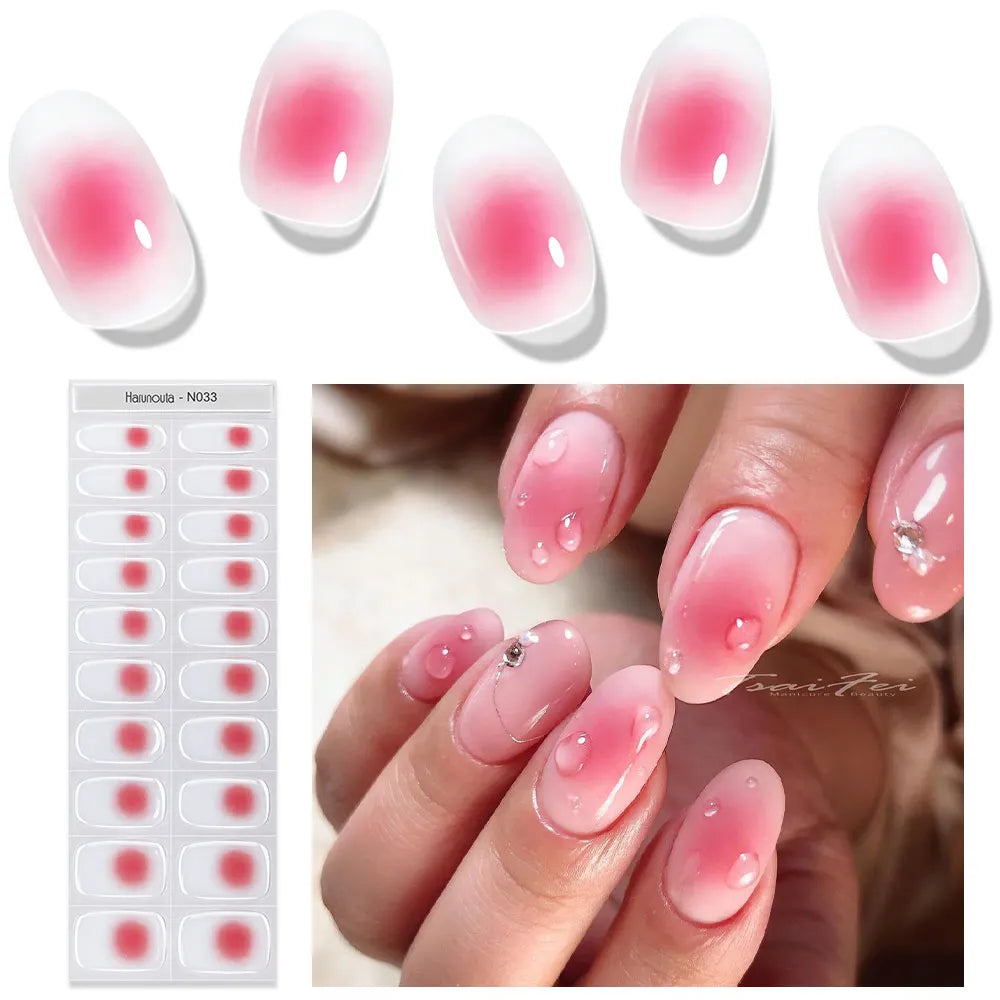 Gradient Auroras Semi Cured Gel Nail Strips Sparkly Shinning DIY Gel Polish Stickers for Nails Works with UV/LED Nail Lamps