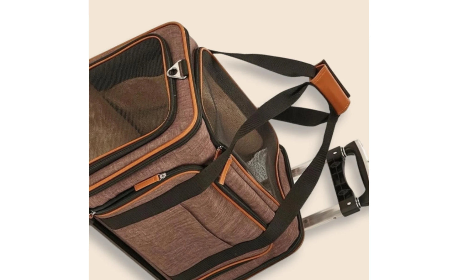 Rolling Mesh Pet Carrier Soft-sided Animal Carrier Breathable Mesh Windows Telescoping Handle for Convenient Transport
