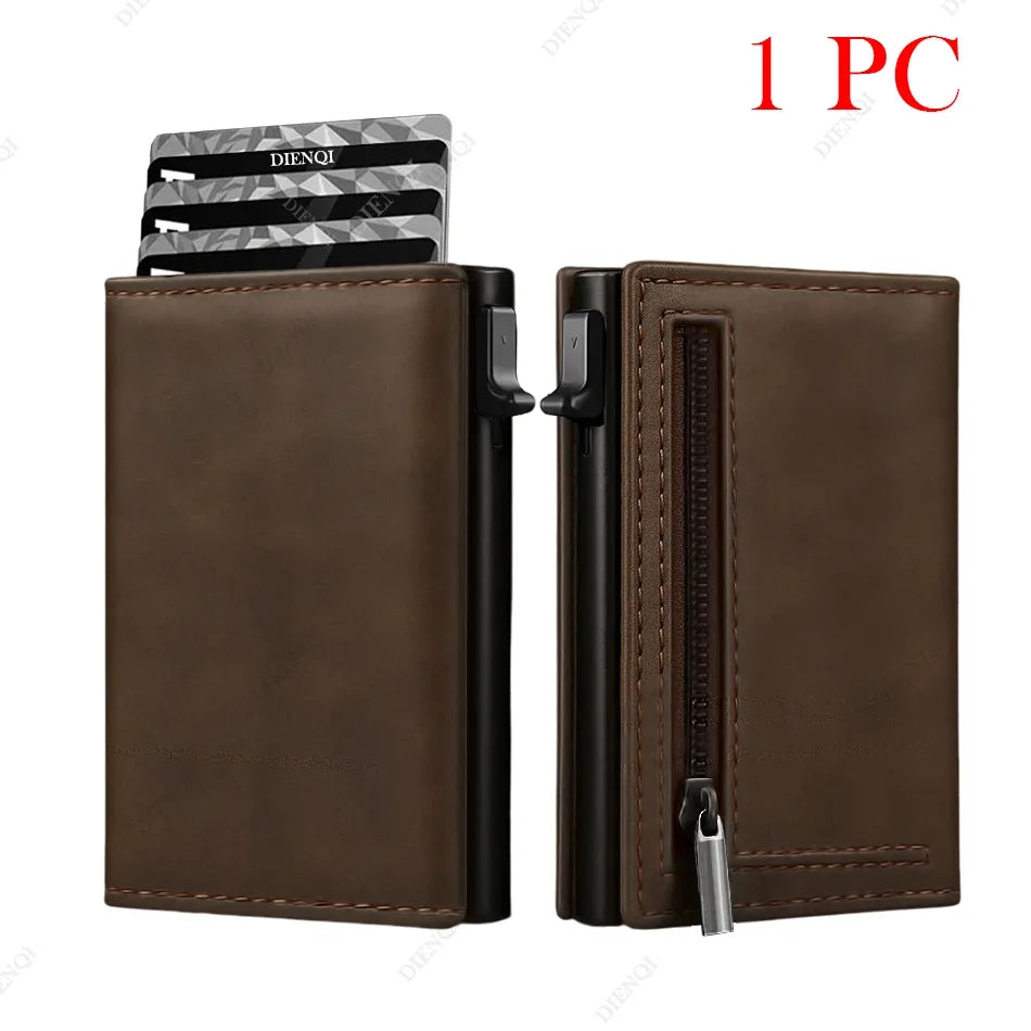 Rfid Wallet Credit Card Holder Luxury Business ID Holder Card Slim Pop Up Metal Minimalist Purse Smart Money Bags with Zipper