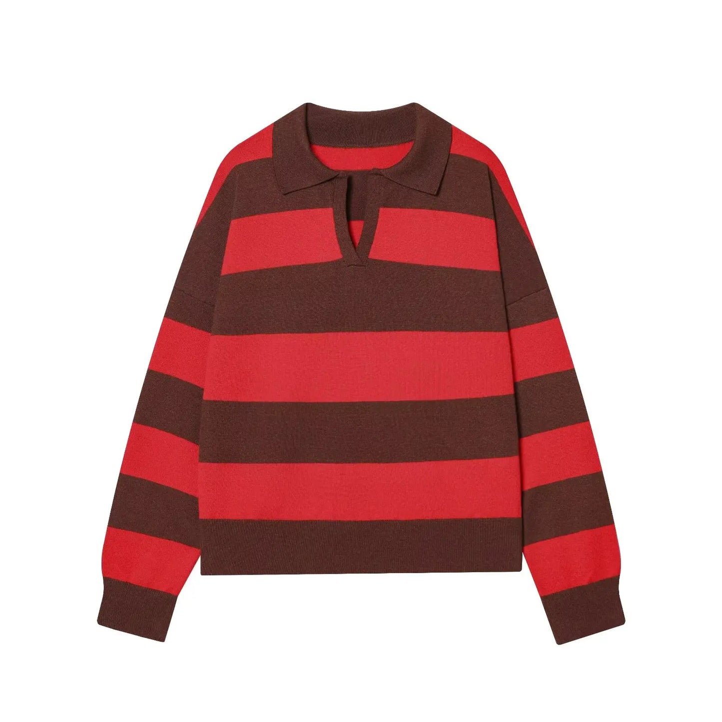 Sweater knitted Pullover Women's Spring 2026 New Fashion Striped Loose Polo neck Warm Women Sweater Chic Youth Holiday Pullover