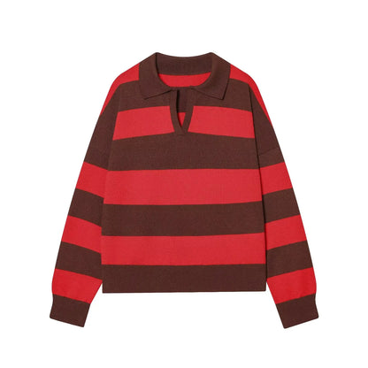 Sweater knitted Pullover Women's Spring 2026 New Fashion Striped Loose Polo neck Warm Women Sweater Chic Youth Holiday Pullover