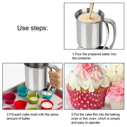 Kitchen Tool Cake Cupcake Dough Dispenser Funnels Piston Funnel With Support Batter Dispenser Baking Tools Stainless Steel