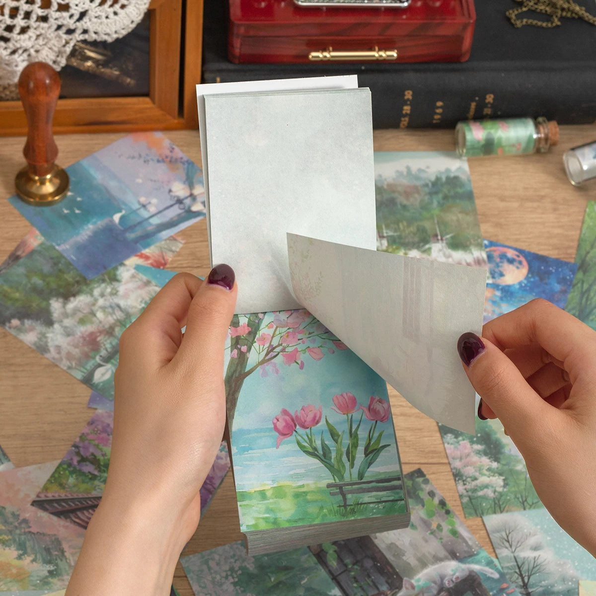200 Sheets per Book of Different Themed Patterned Paper, with Floral and Landscape Designs, for DIY Diary, Scrapbook Decoration