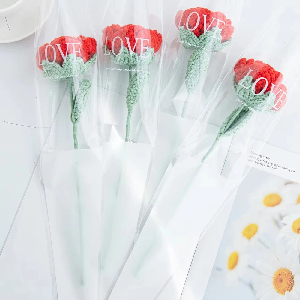 1/3pcs Artificial Flowers Handmade Crochet Rose Finish Product Outdoor Garden Wedding Bridal Bouquets Home Bonsai Party Diy Gift