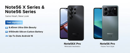 Global Version DOOGEE Note56X Pro Smartphone Android 16 Gemini AI 6.56'' Screen 6150mAh Battery Support Widevine L1 Mobile Phone