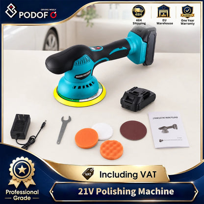 Podofo 8Gear Cordless Car Polisher Electric Polisher Auto Digital Display Car Waxing Polishing Machine Rust Removal Tool For Makita 18V Battery Pin