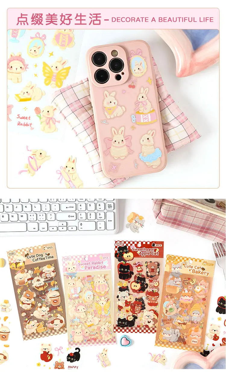 4/16 Pcs Cute Pet Club PET Stickers Pack for Junk Journal DIY Scrapbooking School Supplies Handmade Collage Creative Stationery