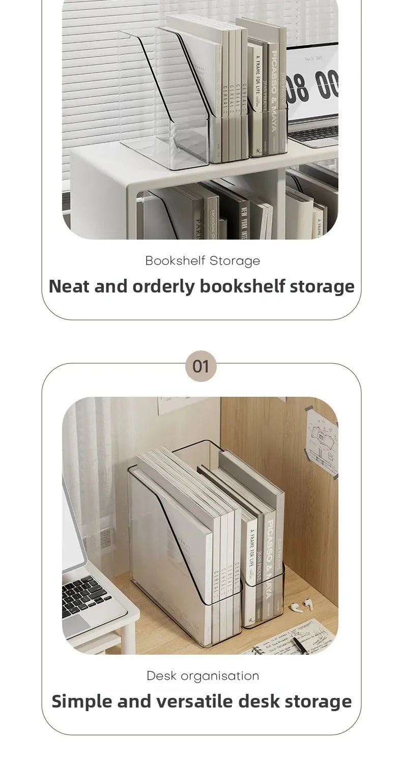 Large Capacity Desktop Organizer Box ZT3266 for Office Documents Stationery Books Storage Rack Transparent Plastic Material
