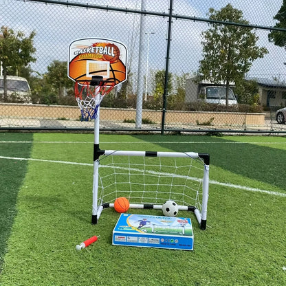 Large 2-in-1 Portable Plastic Soccer and Basketball Goal Indoor/Outdoor Kids Sports Toy Foldable Football Training Equipment
