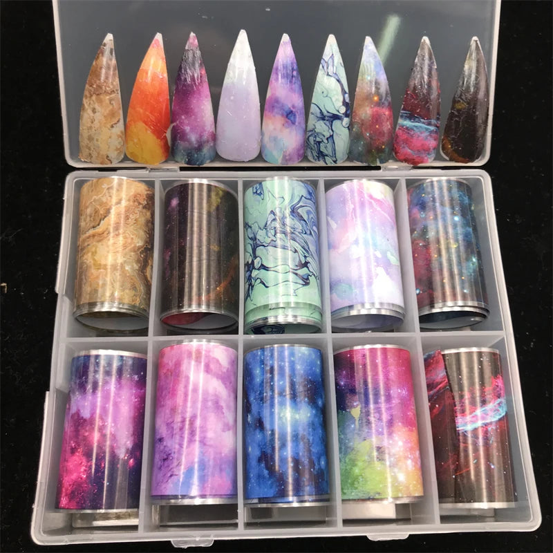 New Flower Nail Foils for Transfer Paper Stickers Floral Adhesive Fruit Nails Wraps Fish DIY Water Marble Nail Art Decorations