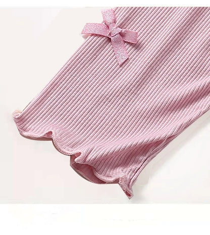 Summer 2026 kids Cropped Leggings Baby Girls Vintage Stripes Elastic Slim Lace cuffs Pants Leggings High Waist Girls Clothing