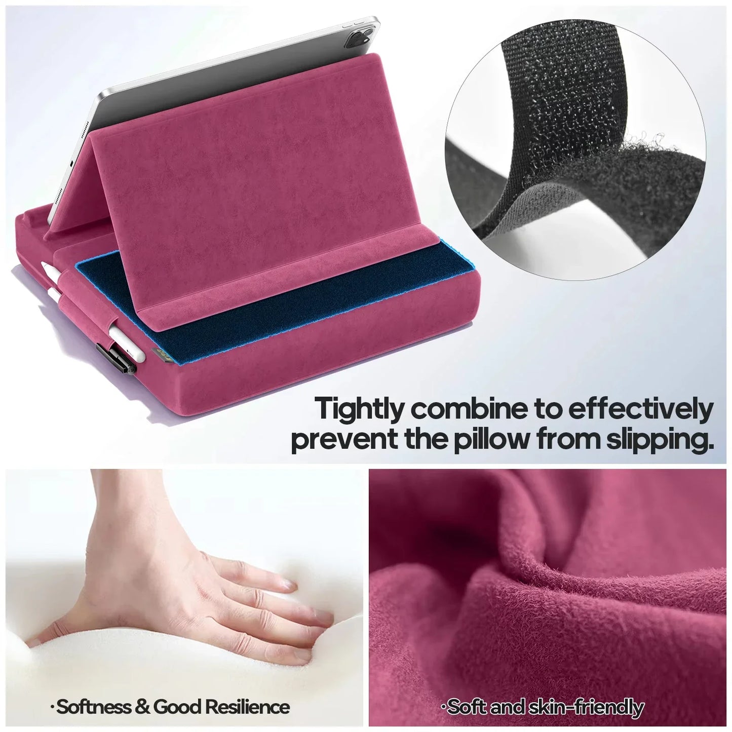 Upgraded Tablet Pillow Stand Multi-Angle Viewing Ipad Holder for Lap Bed and Desk Foldable Soft Pad Dock with Stylus Mount