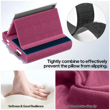 Upgraded Tablet Pillow Stand Multi-Angle Viewing Ipad Holder for Lap Bed and Desk Foldable Soft Pad Dock with Stylus Mount