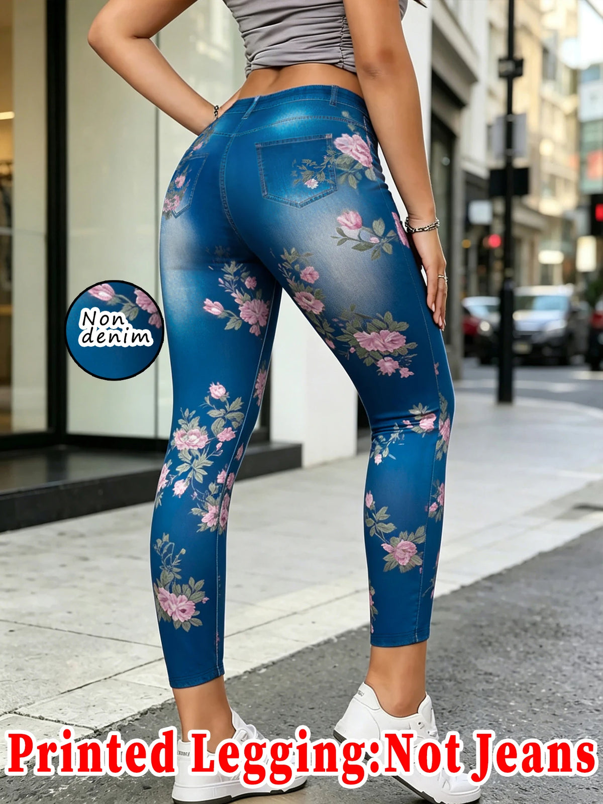 【Non-Denim】Women's Faux Denim Print Leggings, Sports Casual Skinny Pants, Thin Soft Skin-Friendly Yoga Pants, All-Season Long Pa