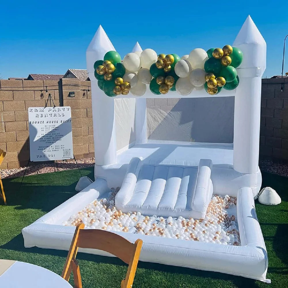 4m Inflatable Bounce House White Jumping Castle With Ball Pool Slide Birthday Party Decoration Gift Bouncy Castle