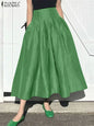 ZANZEA Fashion Holiday Faldas Mujer Casual Women Solid Color High Waist Jupe Femmes Elegant Commute Pleated Front Midi Skirts