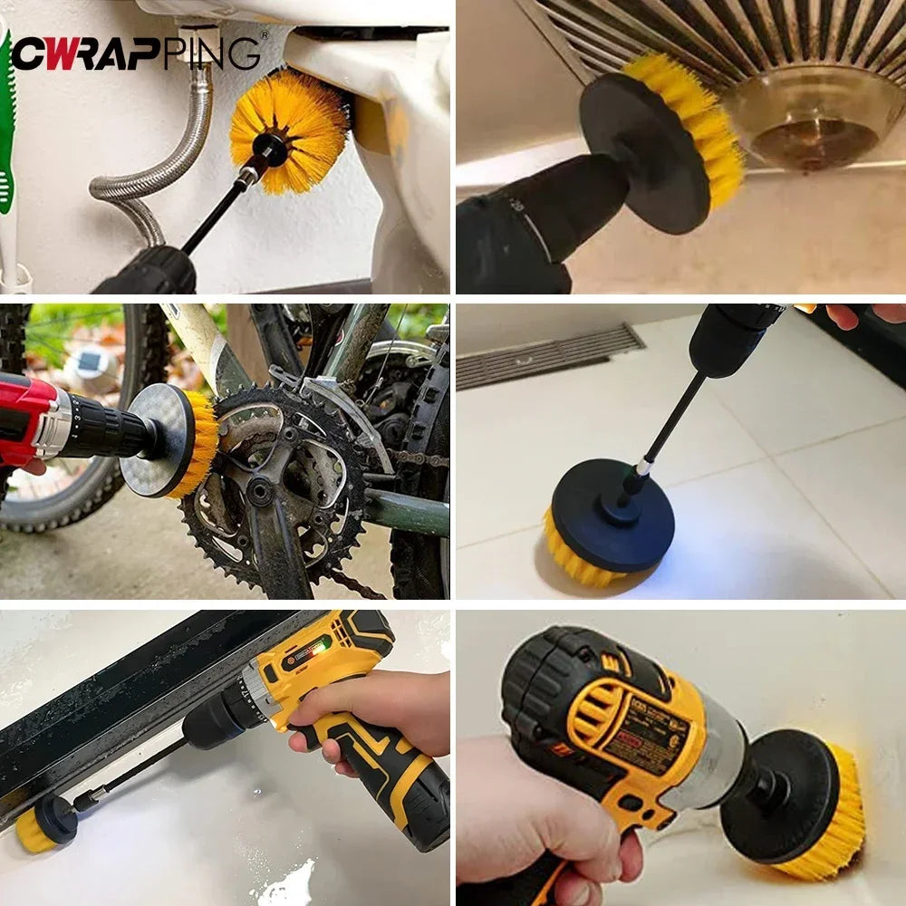 Nylon Round Cleaning Brush Set for Electric Drill High-Density Bristle Carpet And Glass Cleaning Tool Kit.
